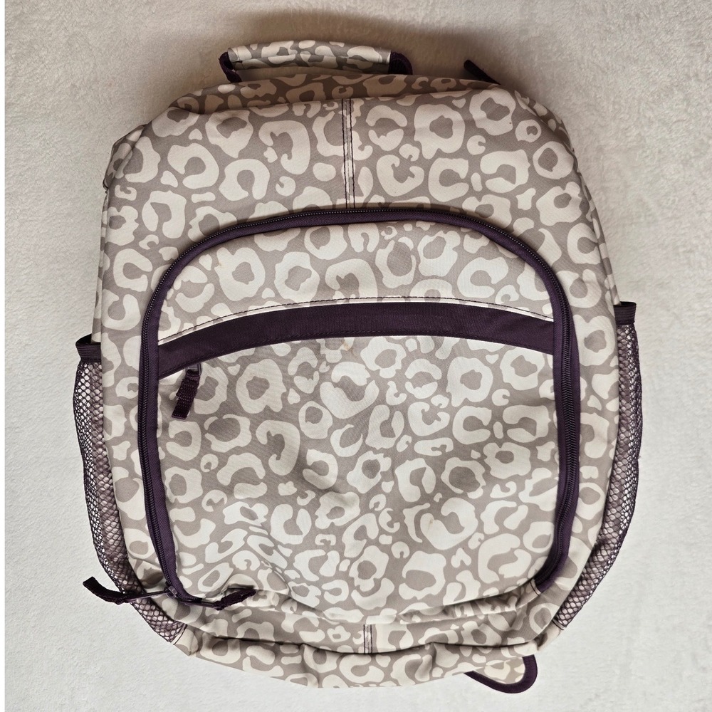 Thirty-One Camera Backpack Leopard Print Padded Dividers Purple Grey One Size